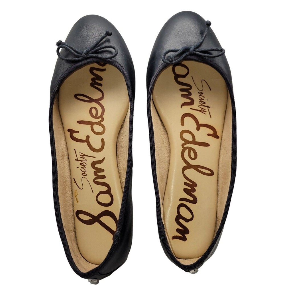 Sam Edelman 8 Womens Navy Dark Blue Round Toe Ballet Flats Leather Shoes Bow